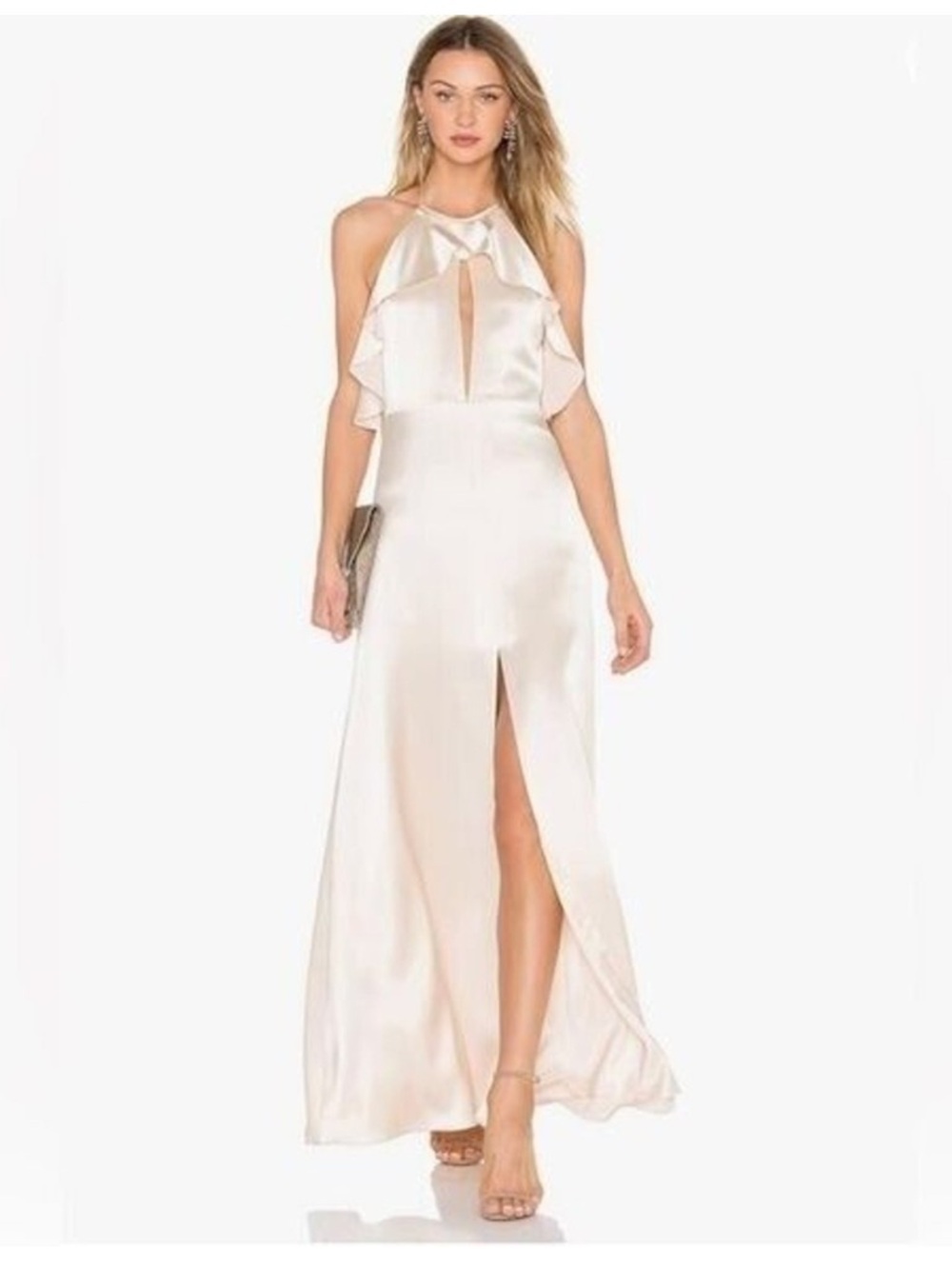 🆕 Jill Jill Stuart Halter T-Back Front Cutout Gown in ivory